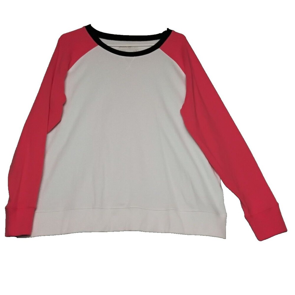 Eddie Bauer Lightweight Crew Neck Sweatshirt White With Peach Sleeves Womens 2XL